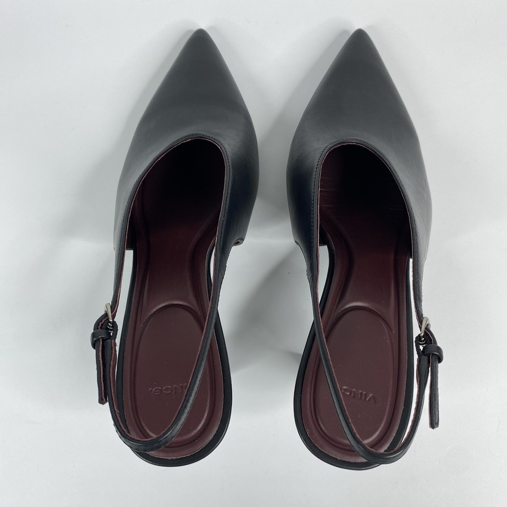 Vince Devi Black Leather Slingback Heels Pointed Toe Pumps Women's Size 9M - Picture 9 of 16